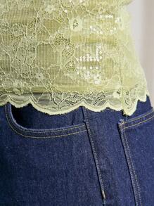 AiiRZ Rave 优雅无袖蕾丝背心非常适合圣帕特里克节庆祝活动爱尔兰主题扇形下摆工字背节日派对亮片装饰晚间节日服装 - 綠色 - 查看 4