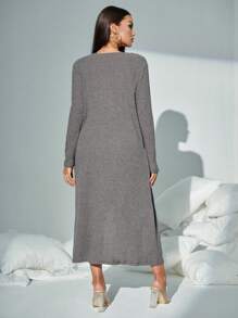 SHEIN SXY 2 piezas Conjunto de chaqueta de manga larga y pernera sin mangas de punto acanalado liso para mujer - Gris - Ver 2