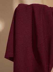 SHEIN BAE Plus Size Women's Autumn/Winter Solid Color Deep V Neck Long Sleeve Tight Fitting Sexy & Elegant Jumpsuit, Suitable For Layering, Romantic Dates, Formal Occasions, Parties, Commuting, Evening Outings - Burgundy - View 8