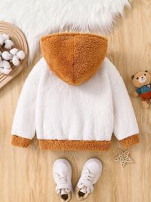 SHEIN Young Girl's & Young Girl's Reversible Fleece 3D Ear Bear Embroidered Sweatshirt, Suitable For Casual Daily Wear