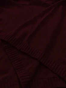 Calvaya Áo len dệt kim dài tay cổ chữ V thả vai cỡ lớn cho nữ, mùa thu/đông - Màu Đỏ Sâu - Xem 7