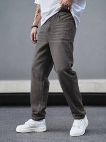 Manfinity Homme 休闲牛仔裤，简约时尚，适合日常穿着 - 深灰色 - 查看 8