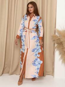 SHEIN Clasi Women's Floral Print Maxi Elegant Romantic Vintage Dress, For Autumn - Multicolor - View 5