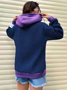 SHEIN Unity Sudadera con capucha casual sencilla de mujer con estampado de letras, manga larga y parches de unicolor