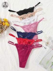 7件装罗纹丁字裤套装性感内衣 - 彩色 - 查看 1
