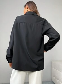 Firerie Women Elegant Commute Black & White Contrast Collar Long Sleeve Blouse