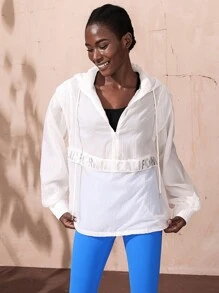 VARSITIE 高领连帽长袖拉链宽松女士户外夹克 - 白色 - 查看 3