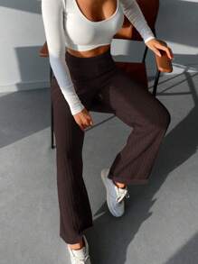 RueChic Solid Ribbed Sweater Pants - Chocolate Brown - View 7
