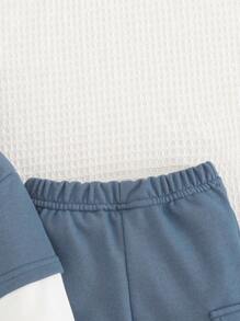 2 件装婴儿男童休闲字母刺绣长袖套装，秋冬 - 藍白色 - 查看 4