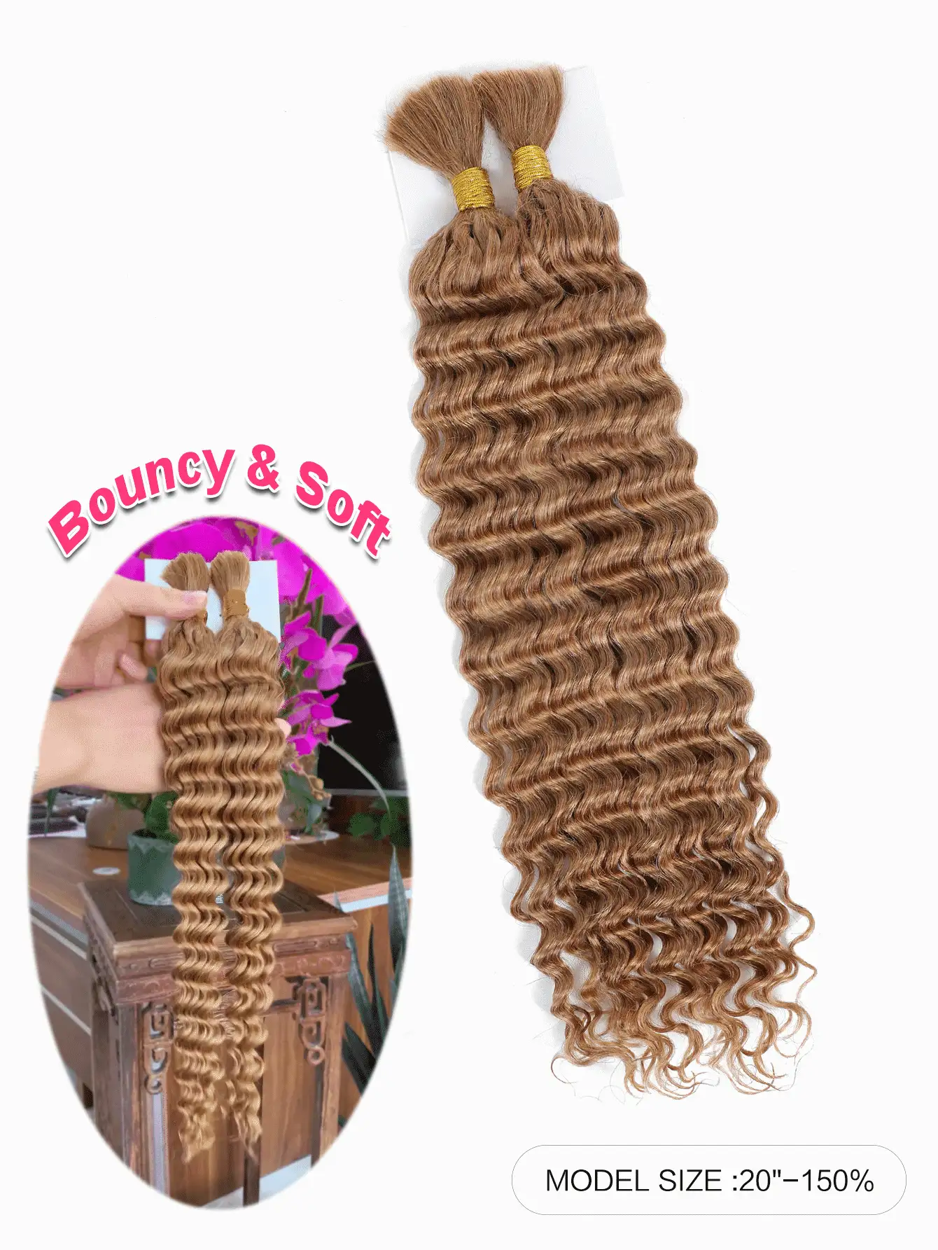Boho Braids 2 件编织假发散装无纬深波浪钩针真人发纯色 27# 纯人发接发无结辫子接发万圣节服装 - S27 - 查看 2
