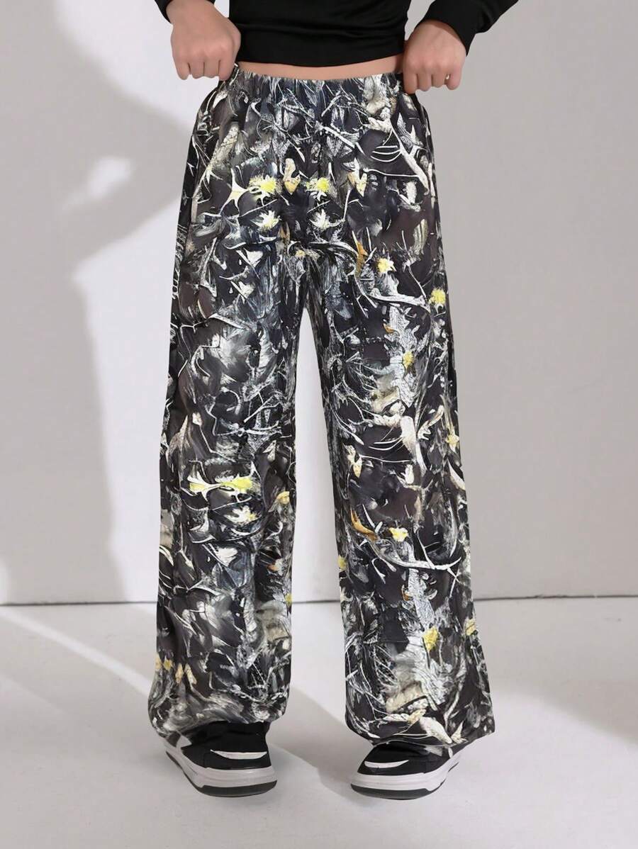 SHEIN 1pc Girls Camouflage Utility Straight Leg Pants, Street Fashion Style