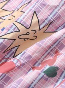 DAZY 格子涂鸦印花宽松直筒睡裤，秋冬款 - 粉色 - 查看 10