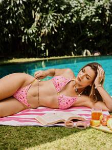 Women's Pink Ditsy Floral Bikini Set Summer - Multicolor - View 4