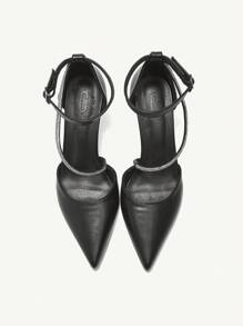 CUCCOO CHICEST Women's Black PU Rhinestoned Anklet Pointed Toe Stiletto High Heel Shoes, Elegant For Commute, Date, Party And Shopping Valentine's Day - Black - View 4