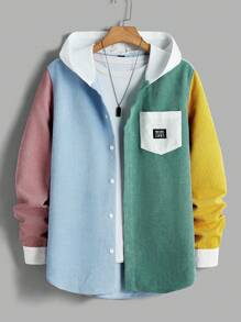 Manfinity VCAY 2 Pieces Men's Woven Slim Fit Drop Shoulder Contrast Color Splicing Long Sleeve Shirt Set, Suitable For Everyday Wear - Multicolor - View 3