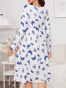 Camisón de maternidad de manga larga, cuello en V, estilo holgado con estampado de mariposas