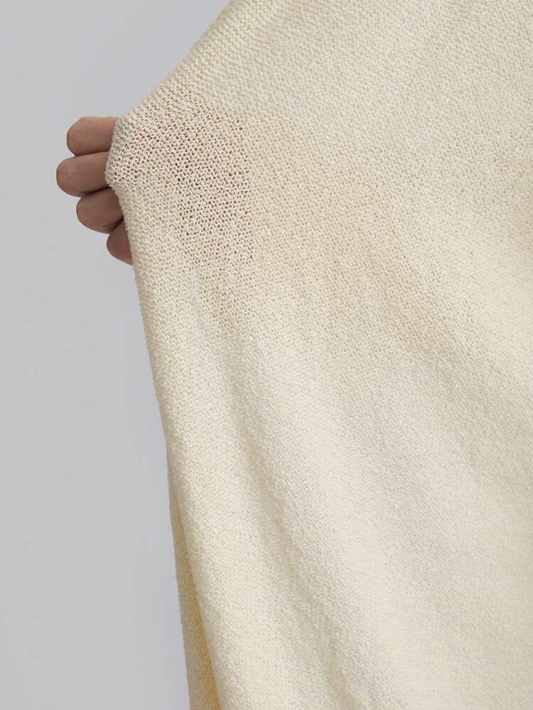 Women's Chic Cream White Autumn Everyday French Style Long Sleeve Cardigan,2025 New Spring Cream Yellow Knitted Texture Crew Neck Sweater Outerwear