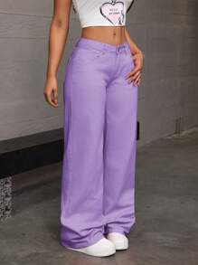 SHEIN Tall Damen Loose Fit Weite Bein Taschen Lässig Jeans