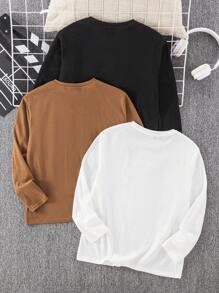 SHEIN 3 sztuki/zestaw Chłopięce Casual Street Fashion Niedźwiedź Wytłoczony Grafika Nadruk Okrągły Dekolt Luźny Dopasowany Długi Rękaw Koszulki, 3 Różne Wzory