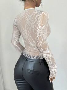 Firerie Women's Black V-Neck Lace Patchwork Flare Sleeve Lace Blouse