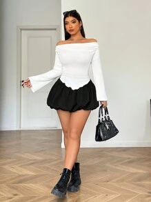 SHEIN EZwear Plus Size Off-Shoulder Fitted Solid Color T-Shirt, Minimalist And Fashionable Casual - White - View 6