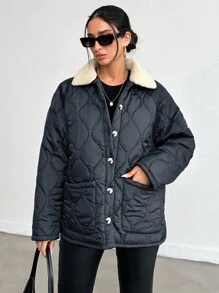 EURMUSE 斜口袋高品质羽绒超大冬季外套 - 藏蓝色 - 查看 6