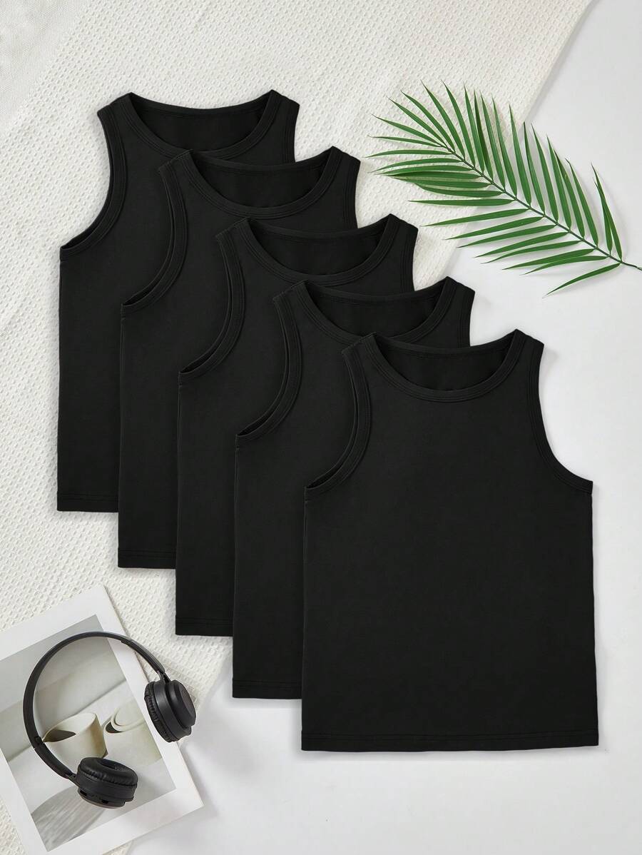 5pcs/Pack Tween Boy Comfortable Casual Sleeveless Undershirts