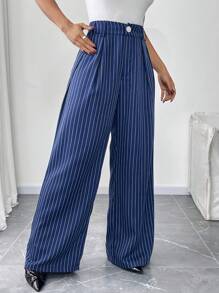 Chiquease 女士休闲日常基本款纯色褶皱阔腿西装裤