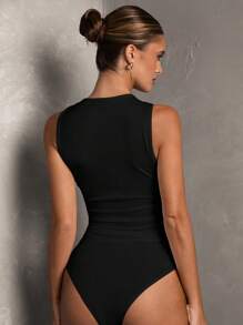 SHEIN PETITE CURVE Body ajustado de talla grande para mujer de unicolor simple con diseño calado