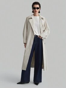 Ontre Women's Long Sleeve Batwing Sleeve Trench Coat, Beige Outerwear Jacket For Everyday Wear, Holiday , Winter Season - Light Grey - View 1