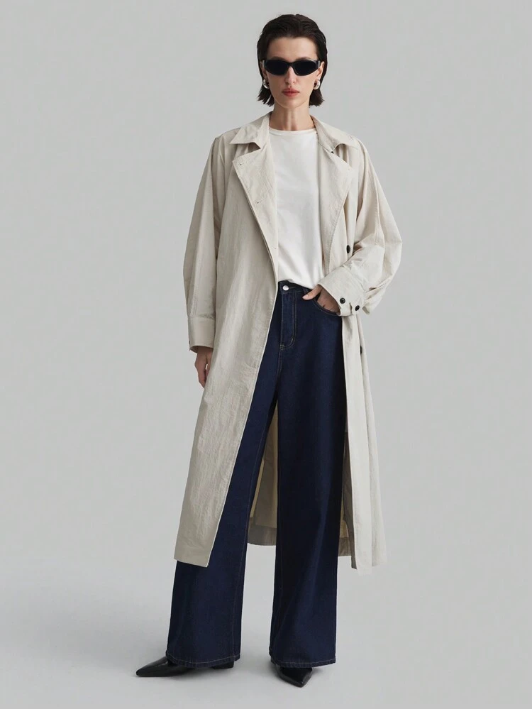 Women's Long Sleeve Batwing Sleeve Trench Coat, Beige Outerwear Jacket For Everyday Wear, Holiday , Winter Season