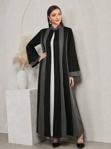 Al Najma Áo choàng Abaya tay dài cổ đứng loe màu tương phản cho nữ, mùa thu/đông, thường ngày, hở vai khiêm tốn, thường ngày/tiệc tùng - Nhiều màu - Xem 6