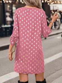 SHEIN Clasi Women Front Zip Long Sleeve All-Over Print Casual Mini Dress