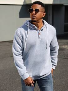 Manfinity Homme 1pc Men's Solid Color Drawstring Hoodie, Mature Casual Design, Autumn