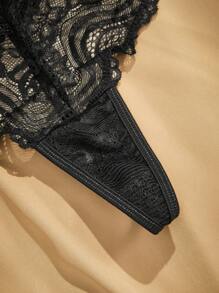 Charlaine Conjunto de lencería cómoda con encaje en contraste para mujer - Negro - Ver 3