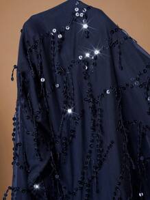 SHEIN BAE Pantalones acampanados de mujer talla grande de color negro sólido con cuentas y flecos elegantes para fiestas y Halloween, atuendos para graduación, regreso a la escuela y maestras - Azul Marino - Ver 6