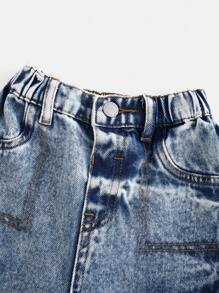 Cozy Pixies Baby Girls' Fashion Stonewashed Simple Front Buttoned Pockets Casual Denim Cargo Wide Leg Pants - Medium Wash - View 6