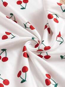 2 Pcs/Set Cherry Printed & Solid Color Elastic Waist Long Pajama Pants For Christmas - Multicolor - View 6