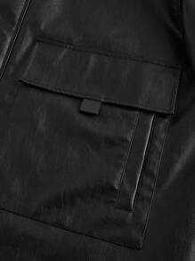 Manfinity NXTstreet Herren Loose Woven Jacke aus PU-Leder, Cargo Ausgeh Schwarze Jacke mit Langarm, als Geschenk für Freunde, Ehemann, Freund, für Herbst und Winter - Schwarz - Übersicht 7