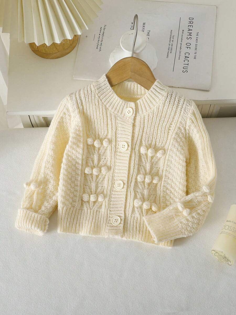 Baby Girl Simple Front Button Cardigan For Everyday Wear, Autumn/Winter - White - View 1