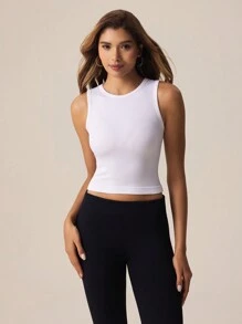 Lifespree Débardeur blanc sportif dos nu pour femme, design minimaliste unicolore, casual et  pour un usage quotidien