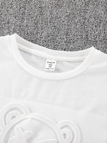 SHEIN 3 sztuki/zestaw Chłopięce Casual Street Fashion Niedźwiedź Wytłoczony Grafika Nadruk Okrągły Dekolt Luźny Dopasowany Długi Rękaw Koszulki, 3 Różne Wzory