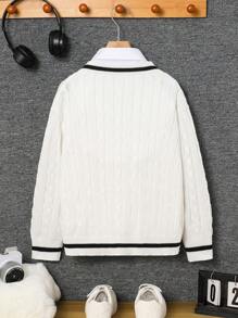 SHEIN Leap Crew Tween Boy V-Neck Casual Sweater, Suitable For Commuting, School, Daily Casual, Travel, Sports, Spring/Summer/Autumn/Winter - White - View 2