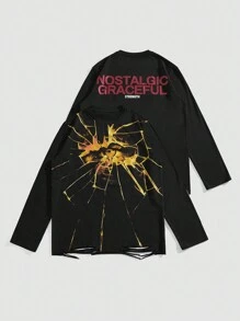 ROMWE MEN Street Life Men's Eye Print Long Sleeve T-Shirt, Casual Everyday Wear For Autumn - Black - View 3