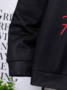 2 件套青少年男孩休闲街头装字母印花连帽运动衫和纯色弹性腰带裤针织两件套服装