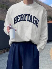 DAZY 男士休闲字母图案圆领长袖T恤，秋季