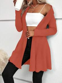 SHEIN LUNE Effen kleur lange mouwen lange casual cardigan voor dames, herfst/winter