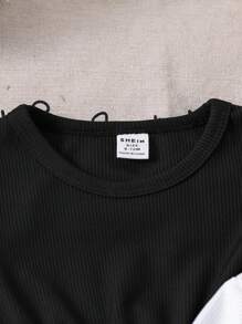 3pcs Baby Girls' Casual Solid Ribbed Top Set, Autumn/Winter - Multicolor - View 3