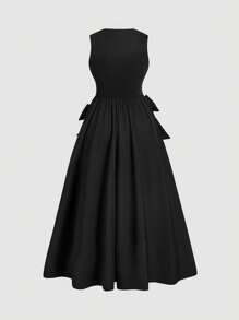 SHEIN MOD 大码复古长裙，大蝴蝶结装饰，优雅可爱的女式风格 - 黑色 - 查看 2