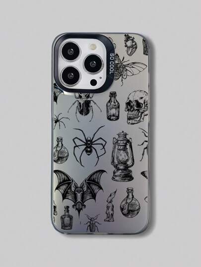 Goth 1pc Dark Spiders & Bat Laser Phone Case